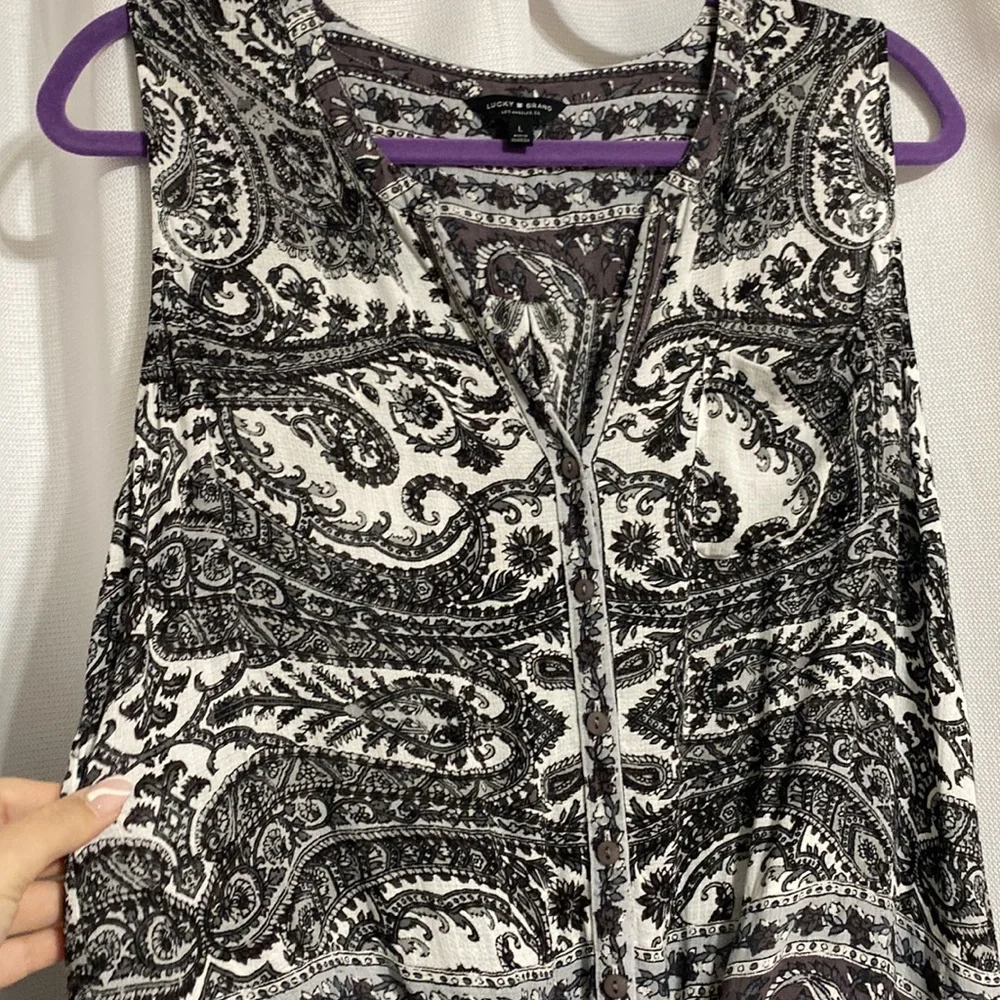 Lucky Brand Paisley Bohemian Front Tie Tank Top Size Large - Picture 5 of 6